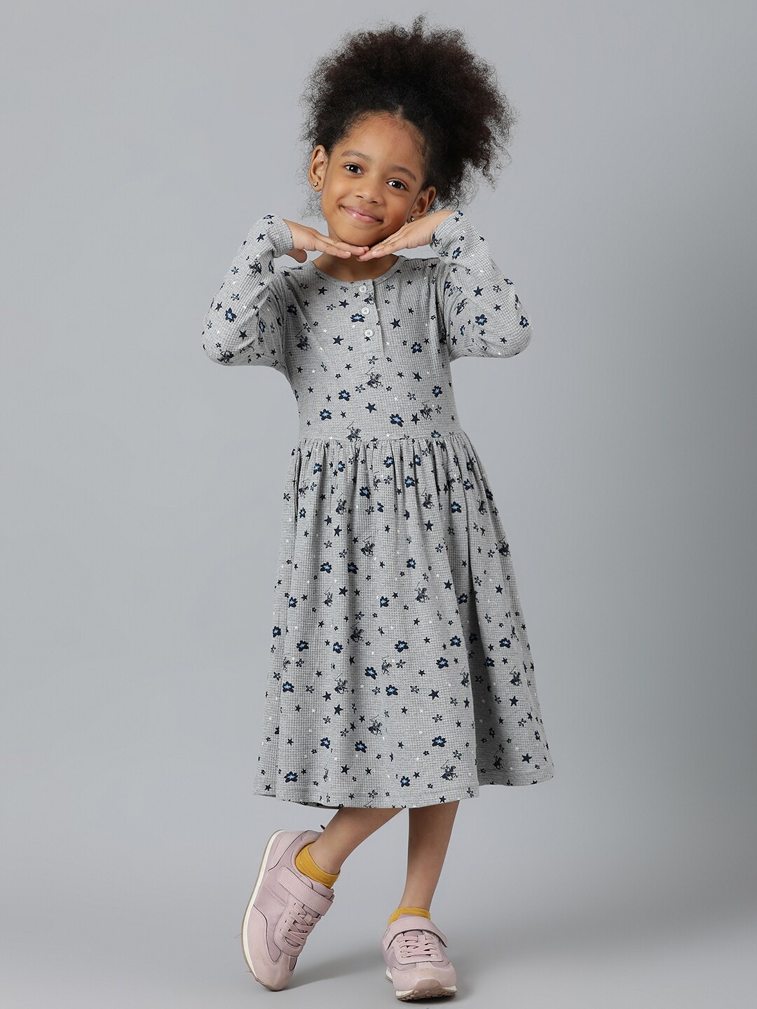 

Beverly Hills Polo Club Girls Grey Printed Cotton Dress