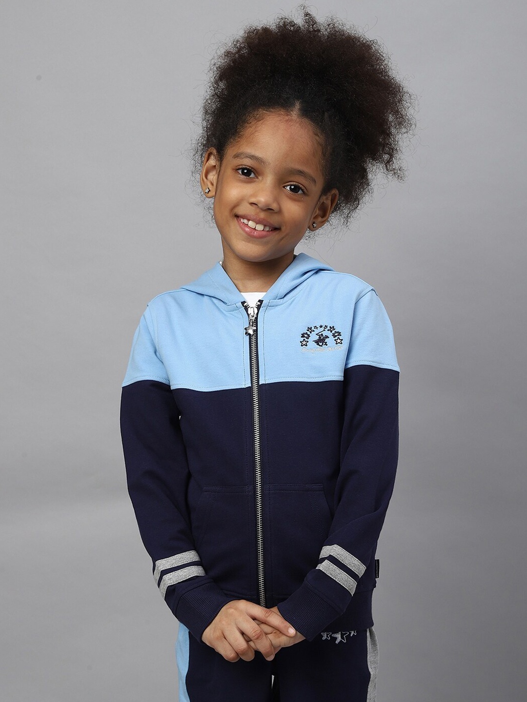 

Beverly Hills Polo Club Girls Navy Blue Colourblocked Cotton Hooded Sweatshirt