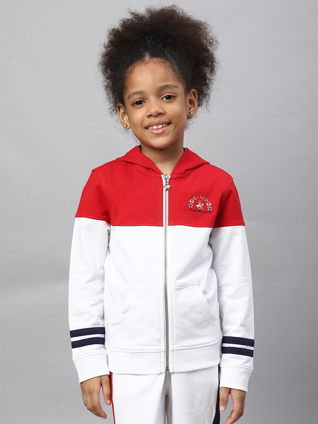 

Beverly Hills Polo Club Girls White & Red Colourblocked Cotton Hooded Sweatshirt