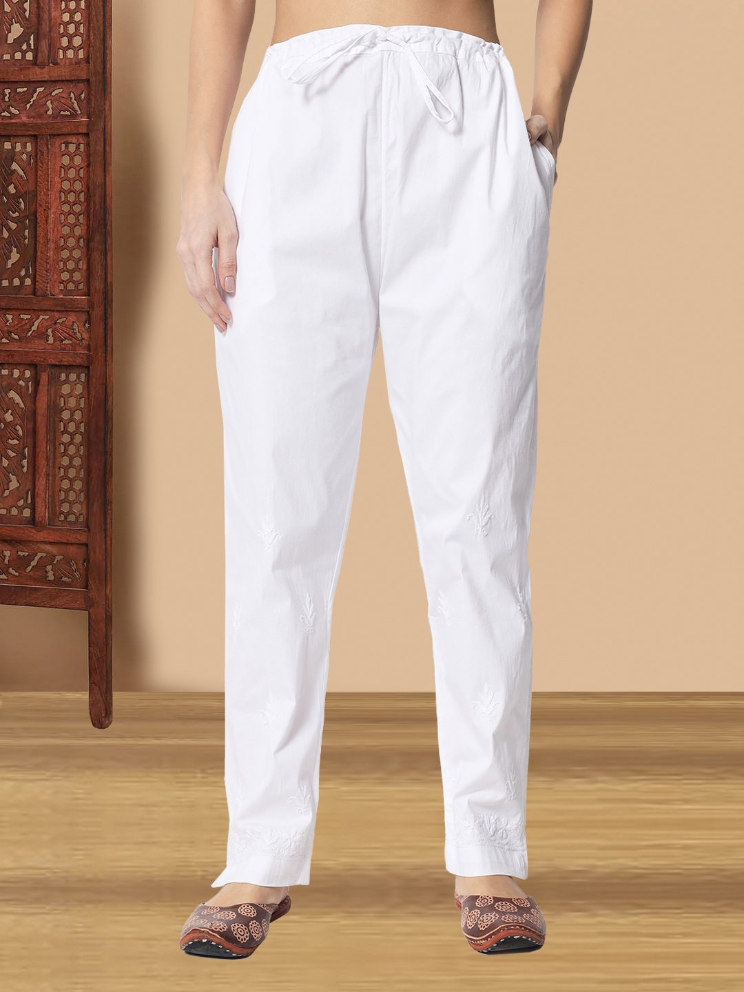 

PARAMOUNT CHIKAN Women Embroidered Lucknowi Chikankari Cotton Palazzo, White