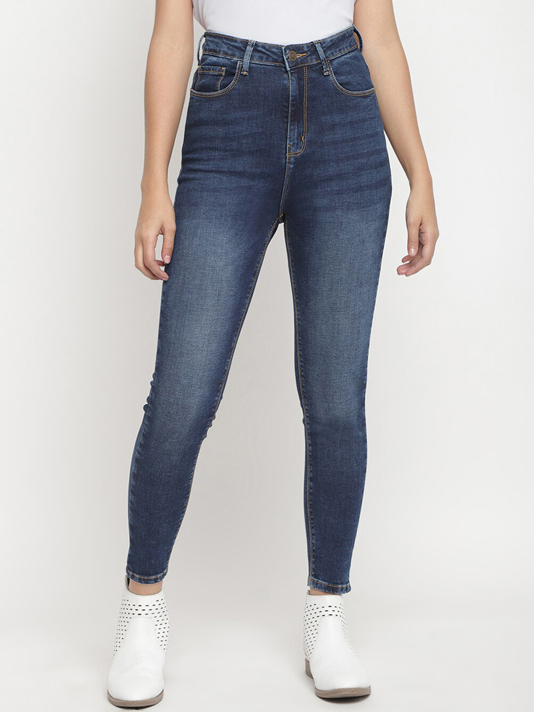 

Belliskey Women Super Skinny Fit High-Rise Light Fade Stretchable Casual Cotton Jeans, Blue