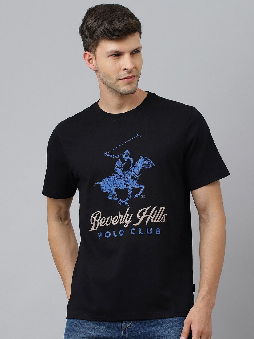 

Beverly Hills Polo Club Men Black & Blue Brand Logo Printed Cotton T-shirt
