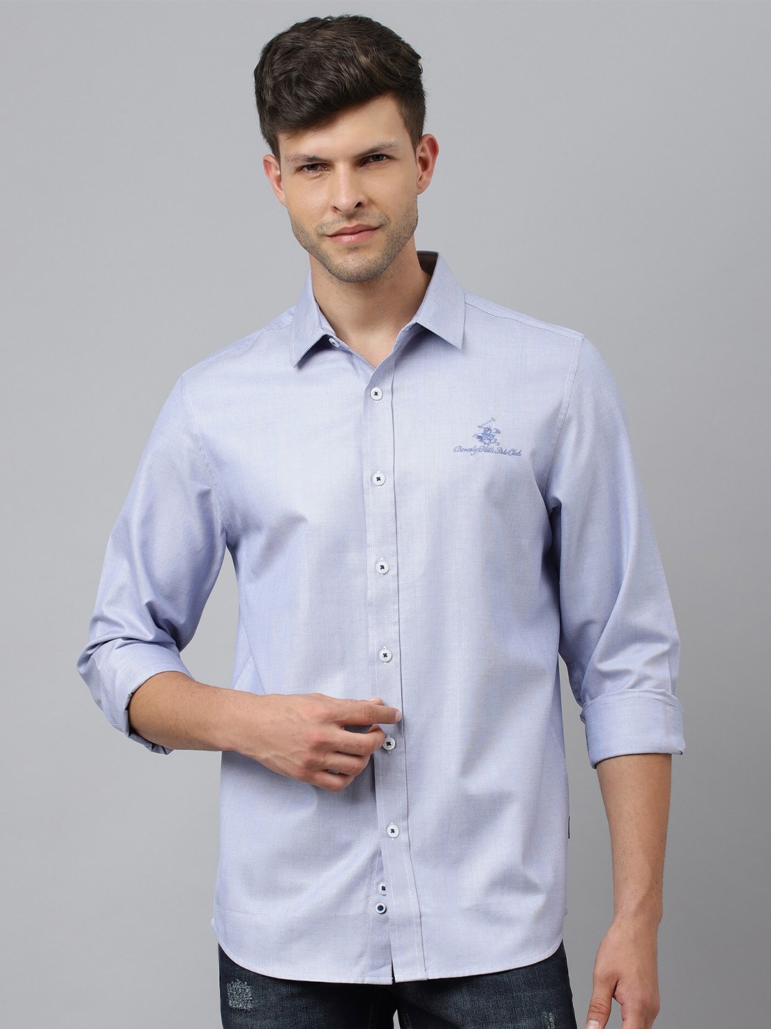 

Beverly Hills Polo Club Men Self Design Cotton Casual Shirt, Blue