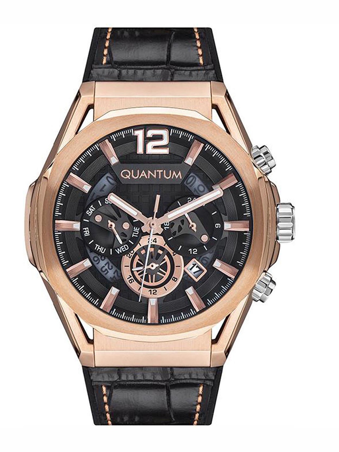 

Quantum Men Black Brass Embellished Dial & Brown Straps Analogue Watch- PWG970