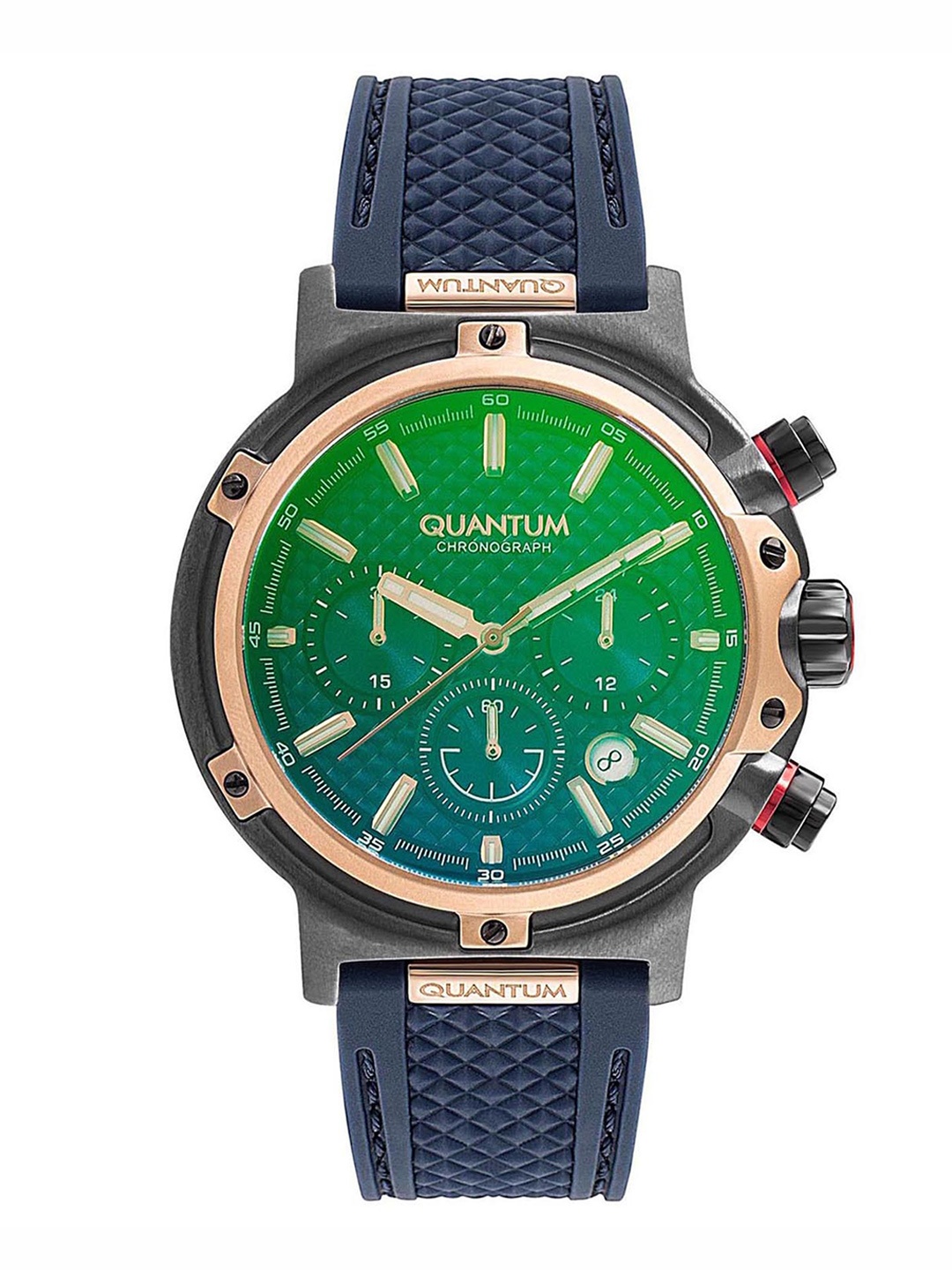 

Quantum Men Blue Brass Dial & Blue Textured Straps Analogue Chronograph Watch