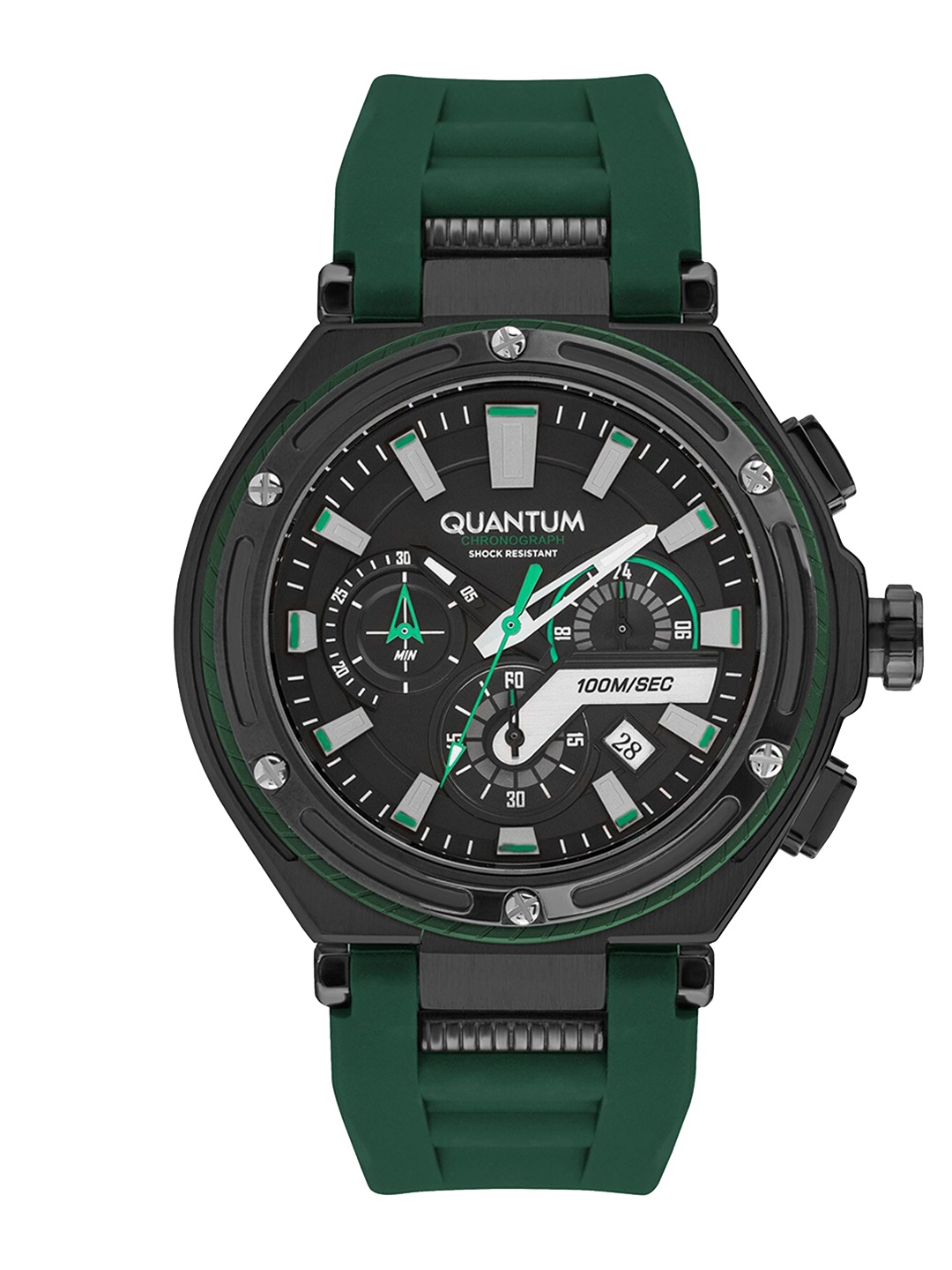 

Quantum Men Black Brass Skeleton Dial & Green Straps Analogue Chronograph Watch- HNG1010