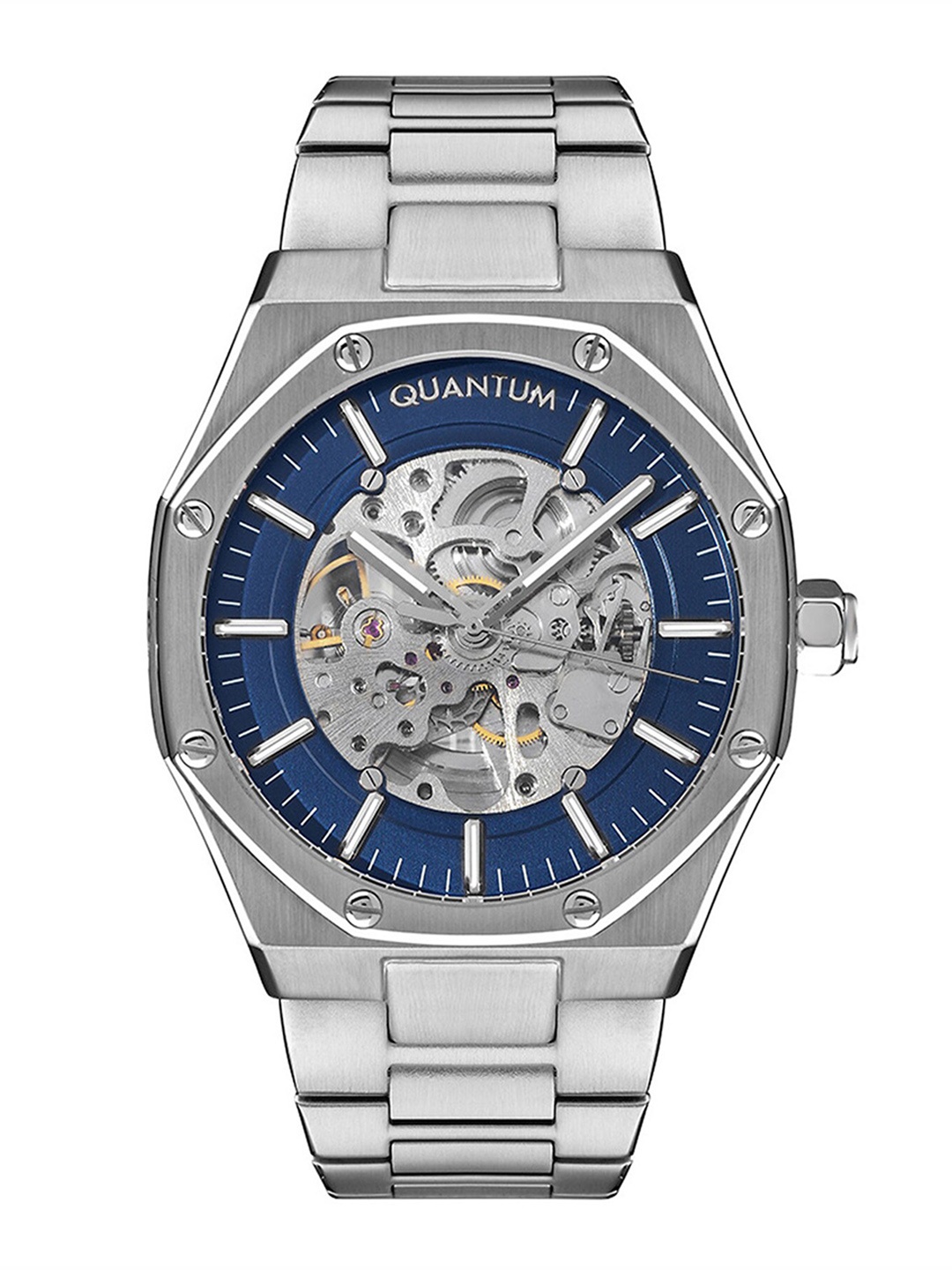 

Quantum Men Blue Brass Embellished Dial & Stainless Steel Straps Analogue Watch- QMG998