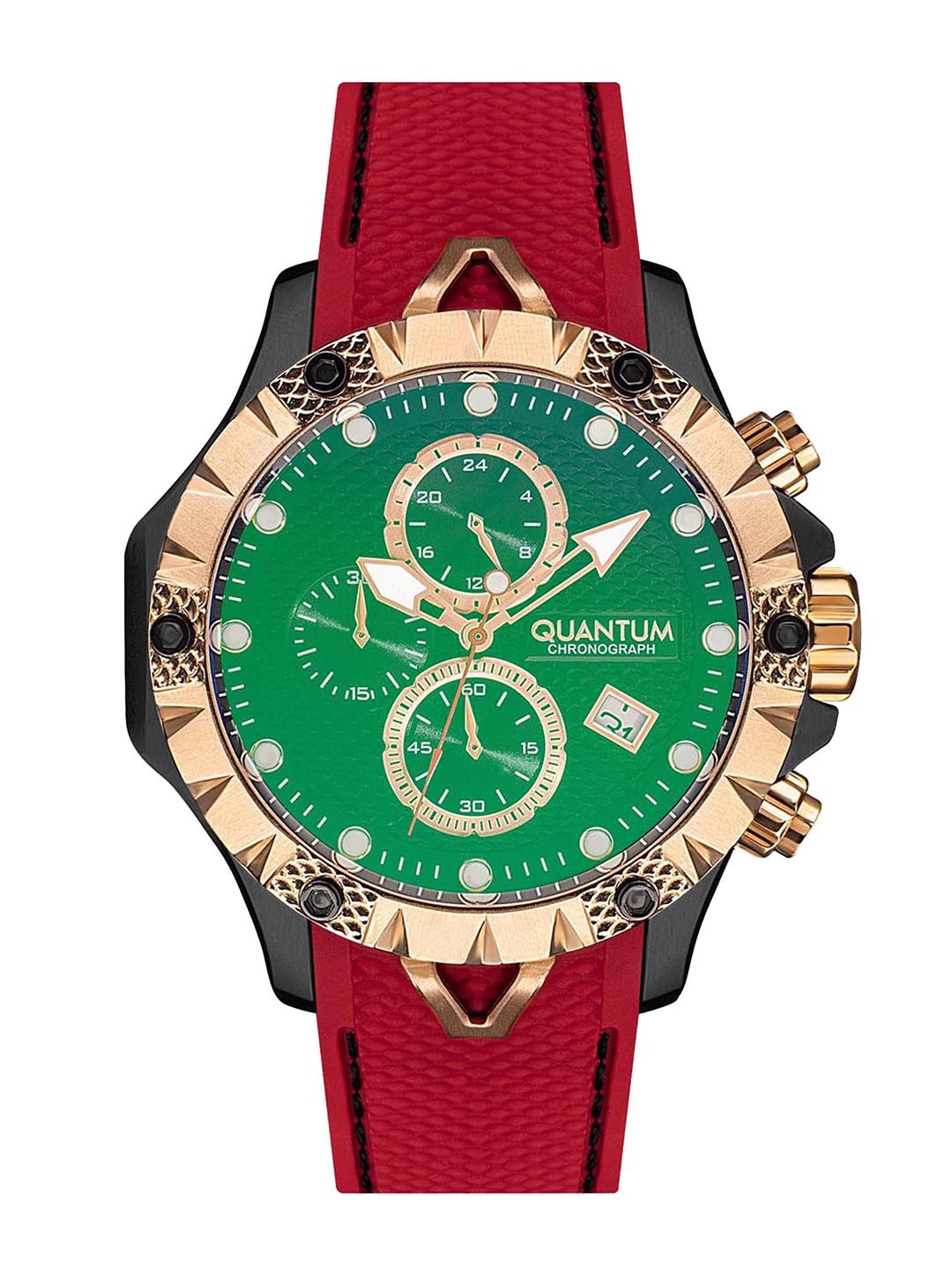 

Quantum Men Black Brass Embellished Dial & Red Straps Digital Chronograph Watch- HNG957