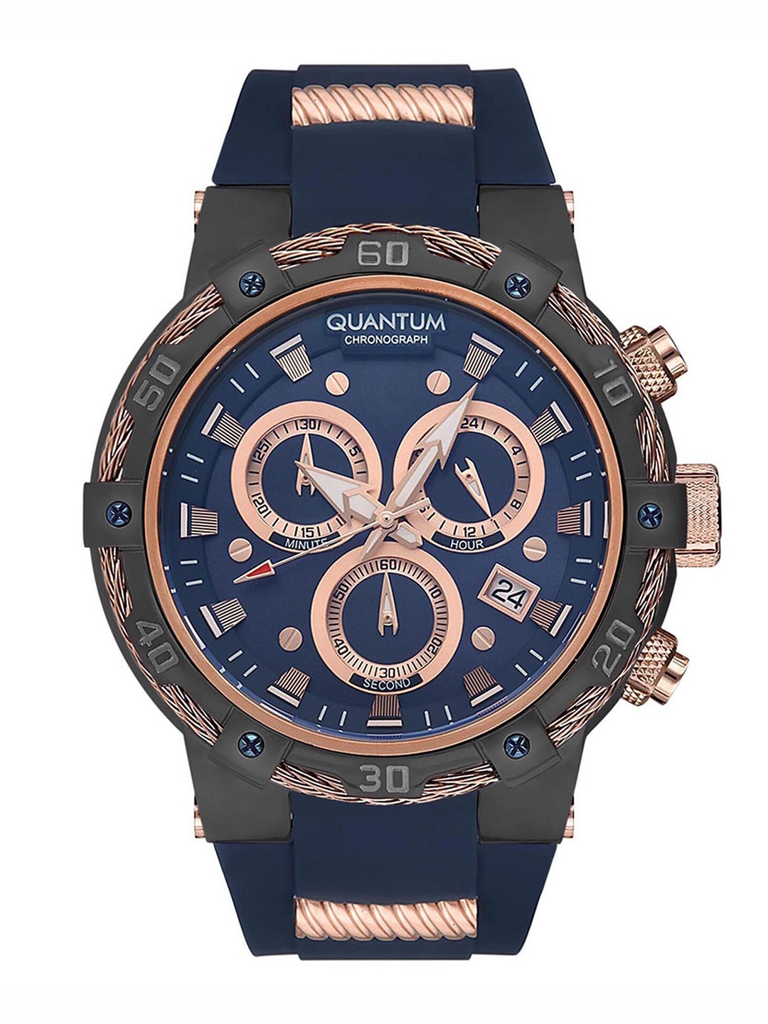 

Quantum Men Blue Brass Embellished Dial Analogue Chronograph Watch- HNG688