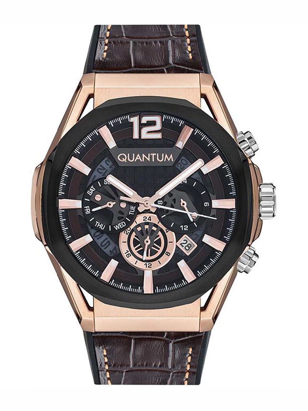 

Quantum Men Brown Brass Patterned Dial & Brown Straps Analogue Multi Function Watch PWG970 852