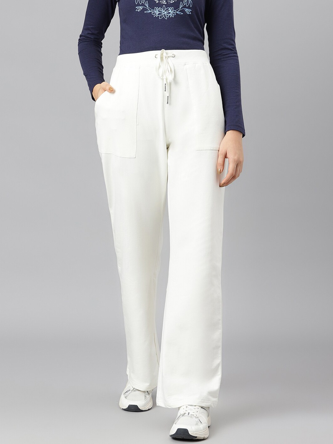 

Beverly Hills Polo Club Women White Solid Cotton Track Pants