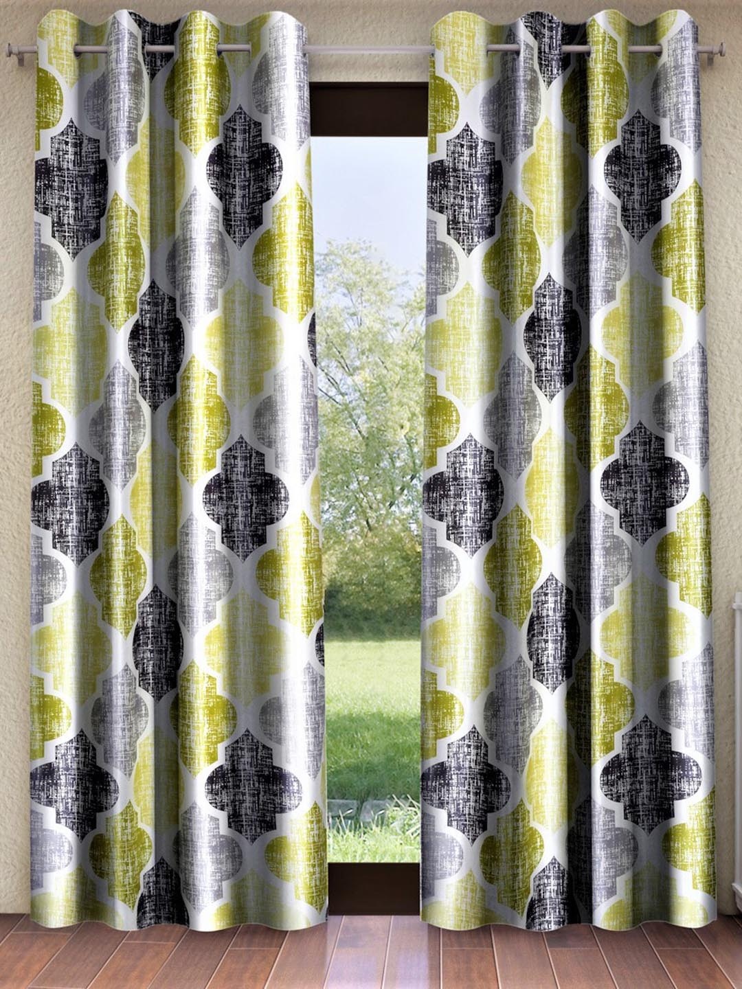 

Home Sizzler Lime Green & White Set of 2 Geometric Door Curtain