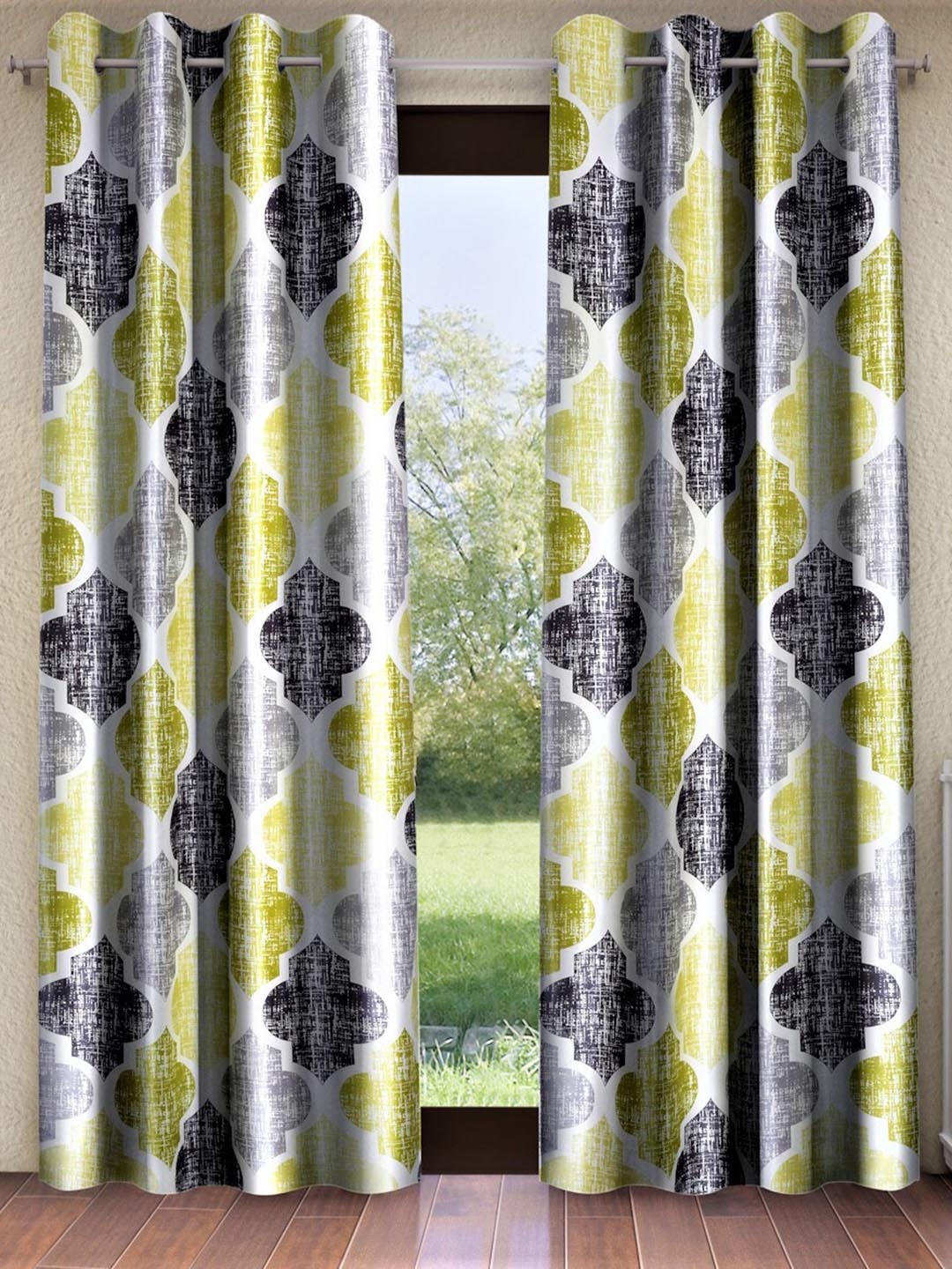 

Home Sizzler Lime Green & White Set of 2 Geometric Long Door Curtain