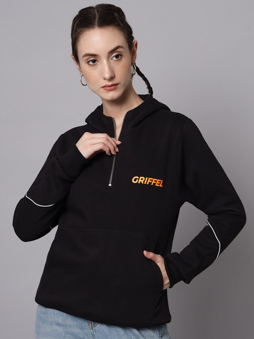 

GRIFFEL Women Black Hooded Sweatshirt