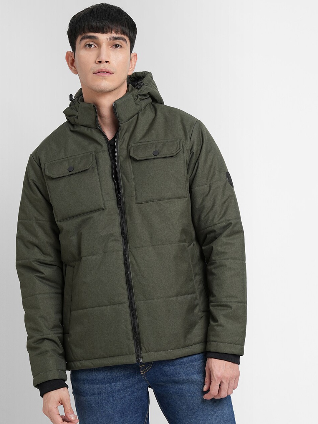 

Jack & Jones Men Green Solid Padded Jacket