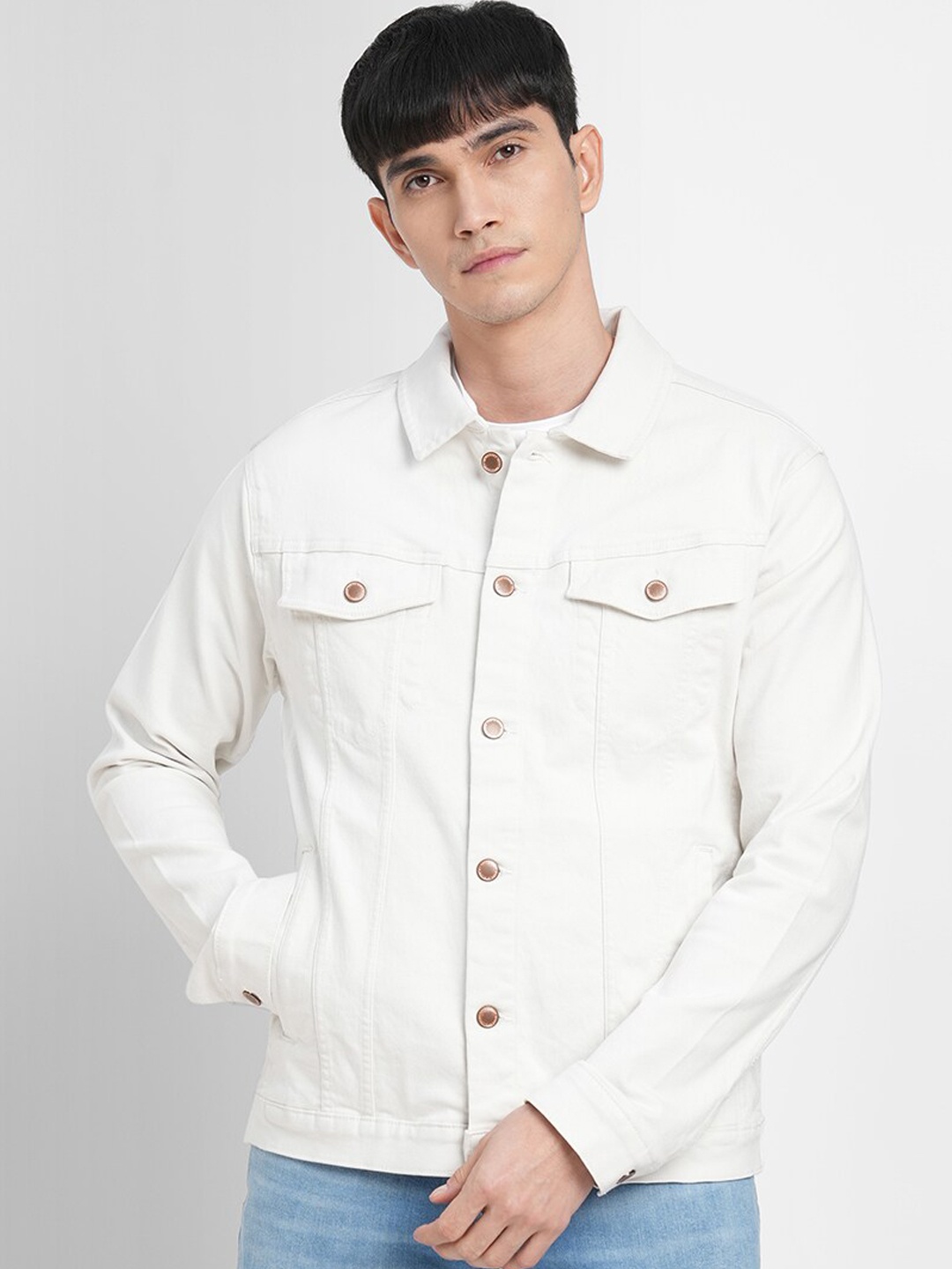 

Jack & Jones Men White Solid Denim Cotton Jacket