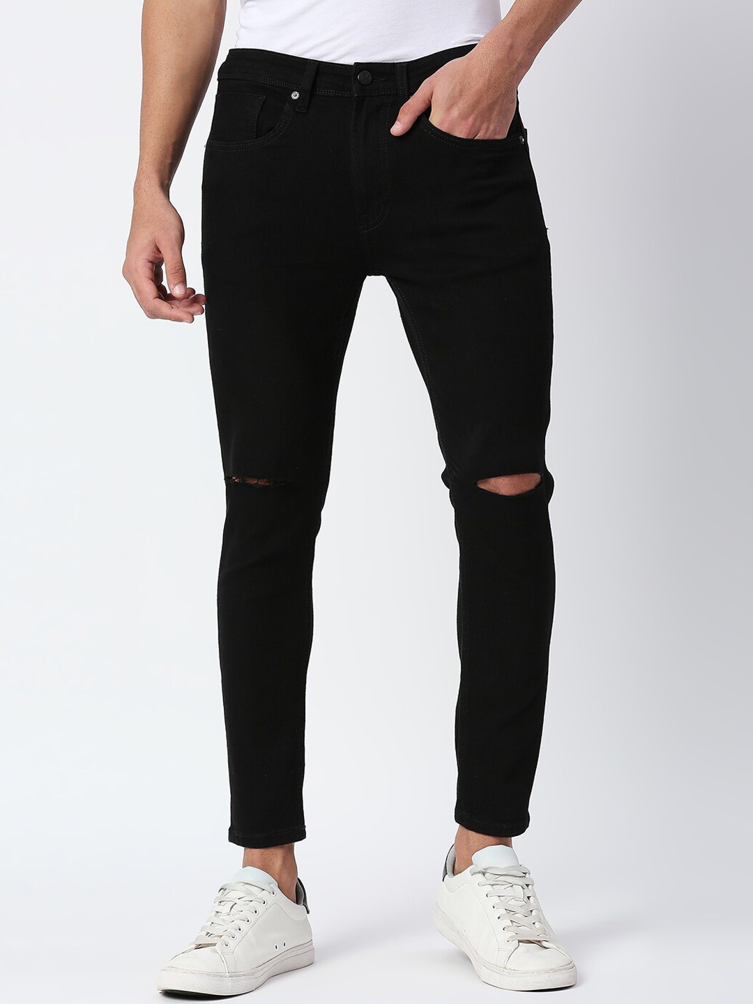 

Pepe Jeans Men Black Skinny Fit Slash Knee Stretchable Jeans