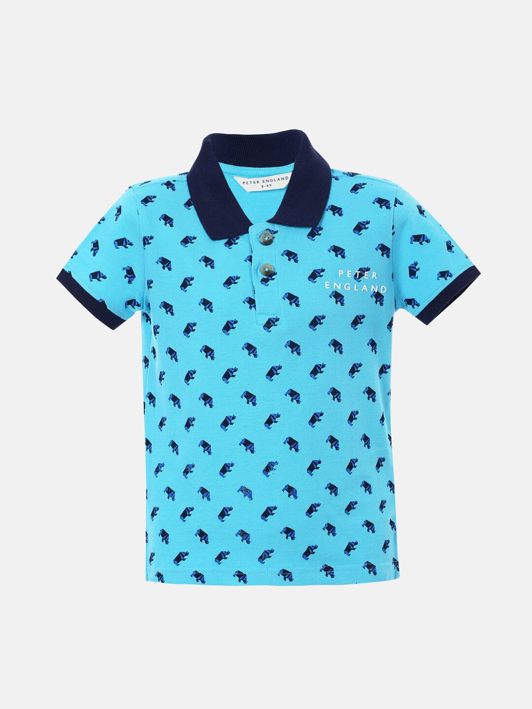 

Peter England Boys Blue Printed Polo Collar T-shirt