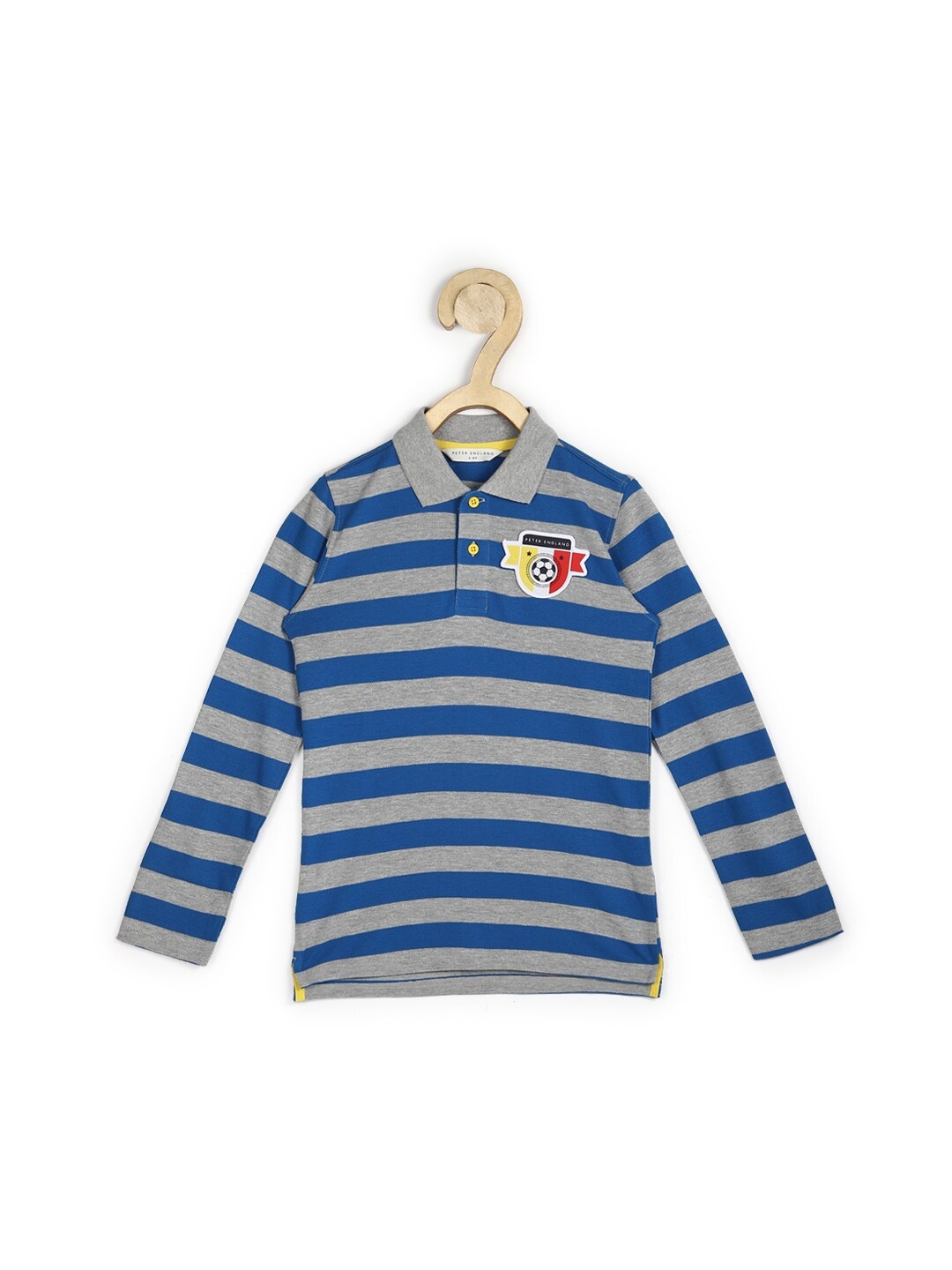 

Peter England Boys Blue Striped Polo Collar T-shirt