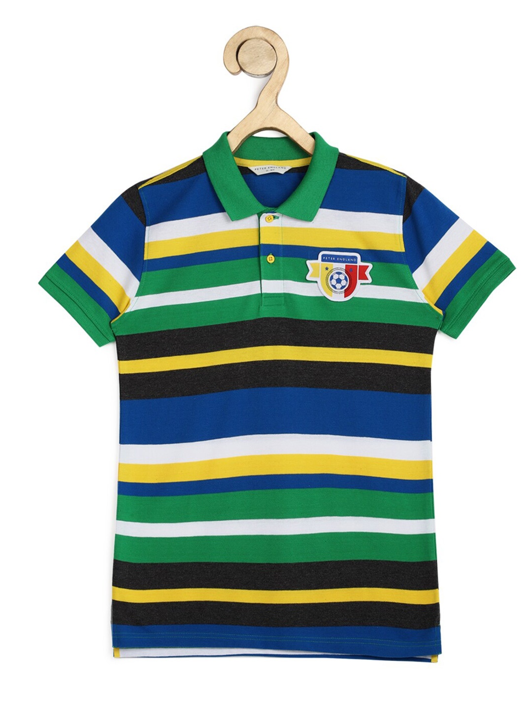 

Peter England Boys Striped Polo Collar Applique Cotton T-shirt, White