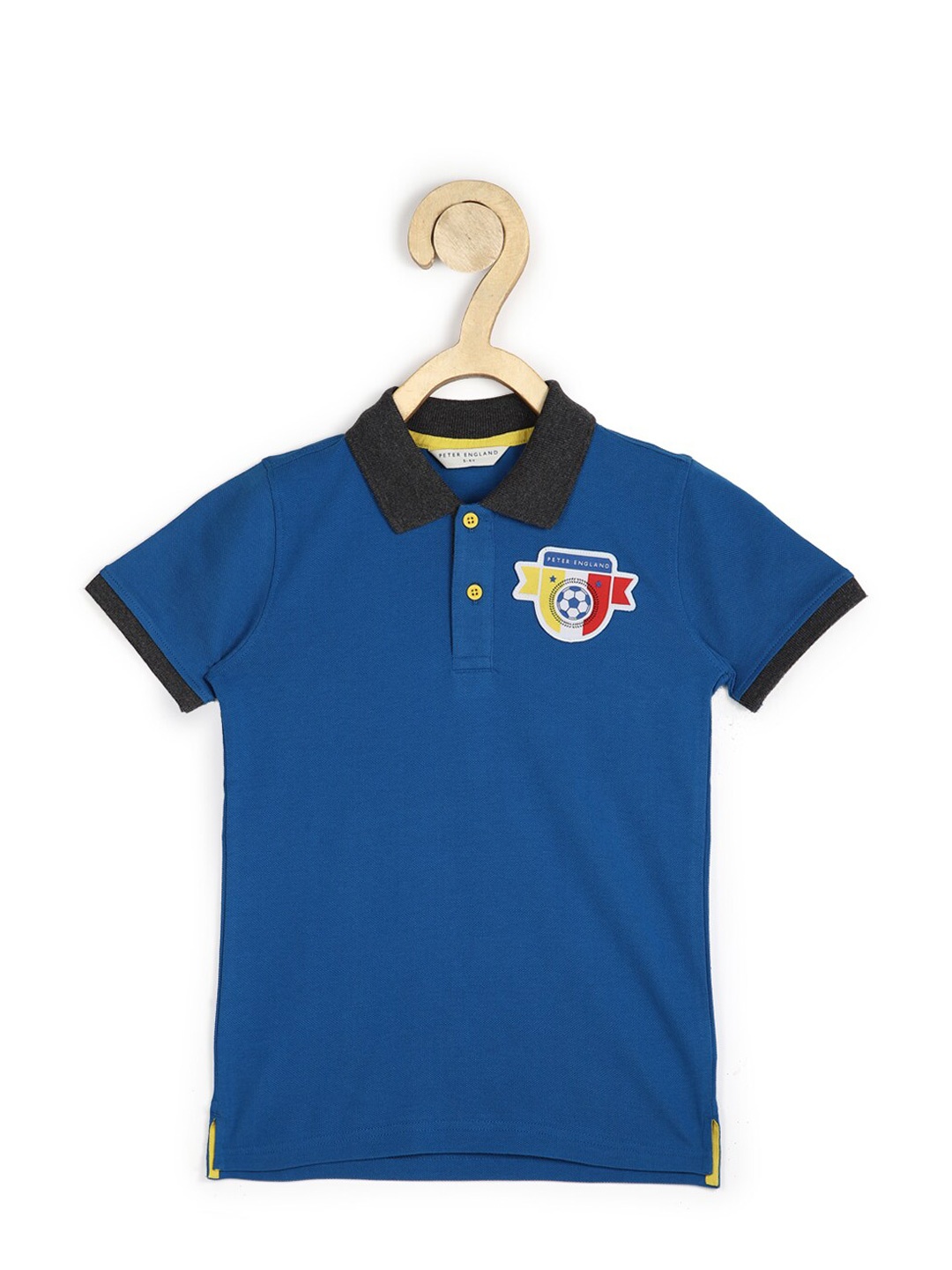 

Peter England Boys Blue Polo Collar Applique T-shirt