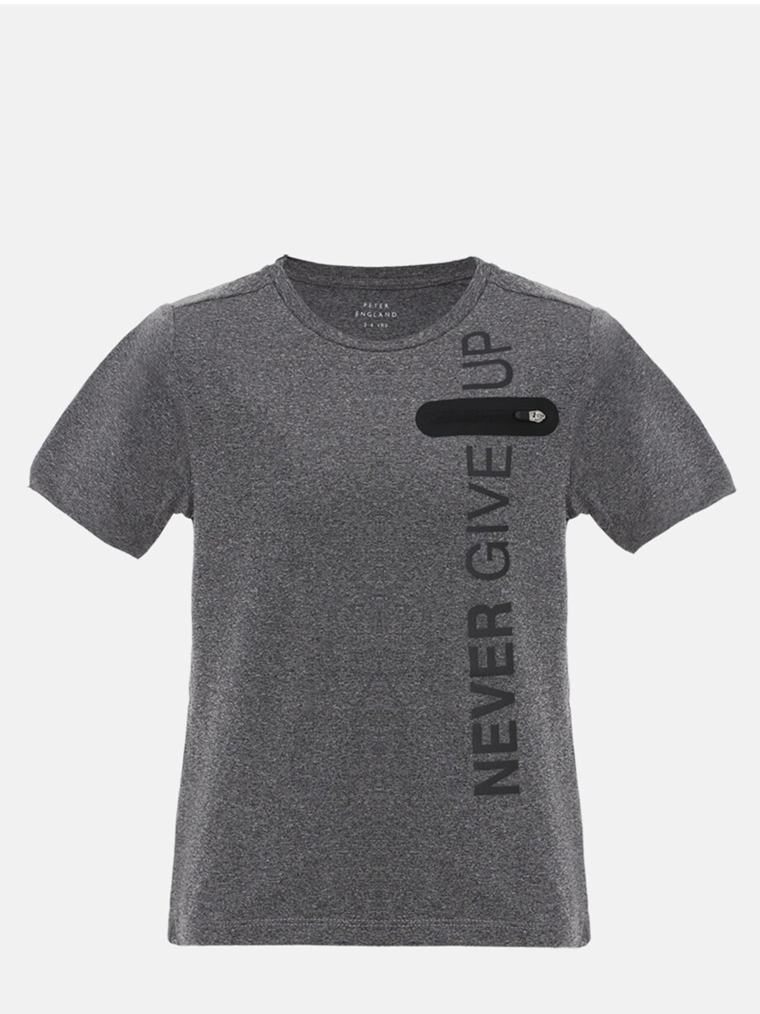 

Peter England Boys Grey Typography Printed Applique T-shirt