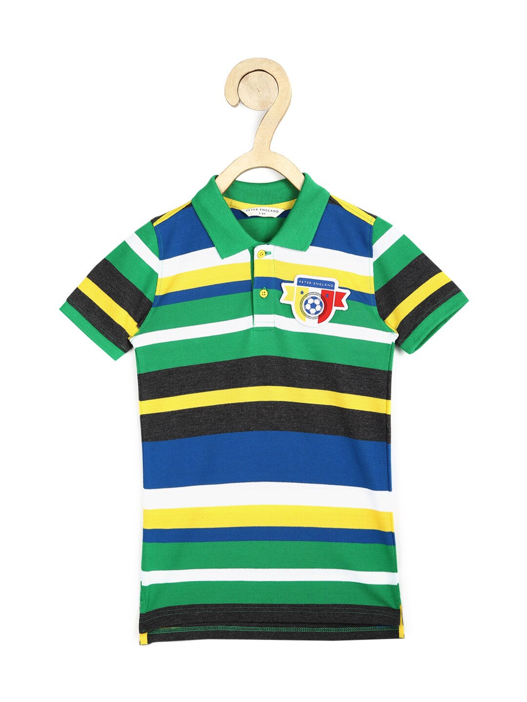 

Peter England Boys Multicoloured Striped Polo Collar Applique T-shirt, Multi