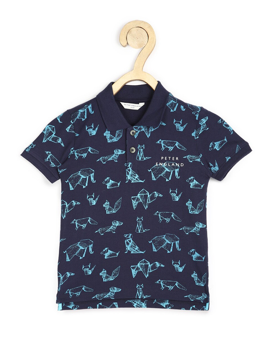 

Peter England Boys Navy Blue Printed Polo Collar T-shirt