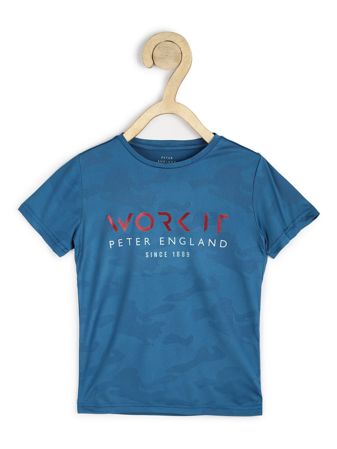 

Peter England Boys Blue Typography Printed Applique T-shirt
