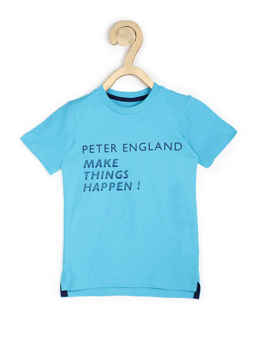 

Peter England Boys Blue Typography Printed Cotton T-shirt