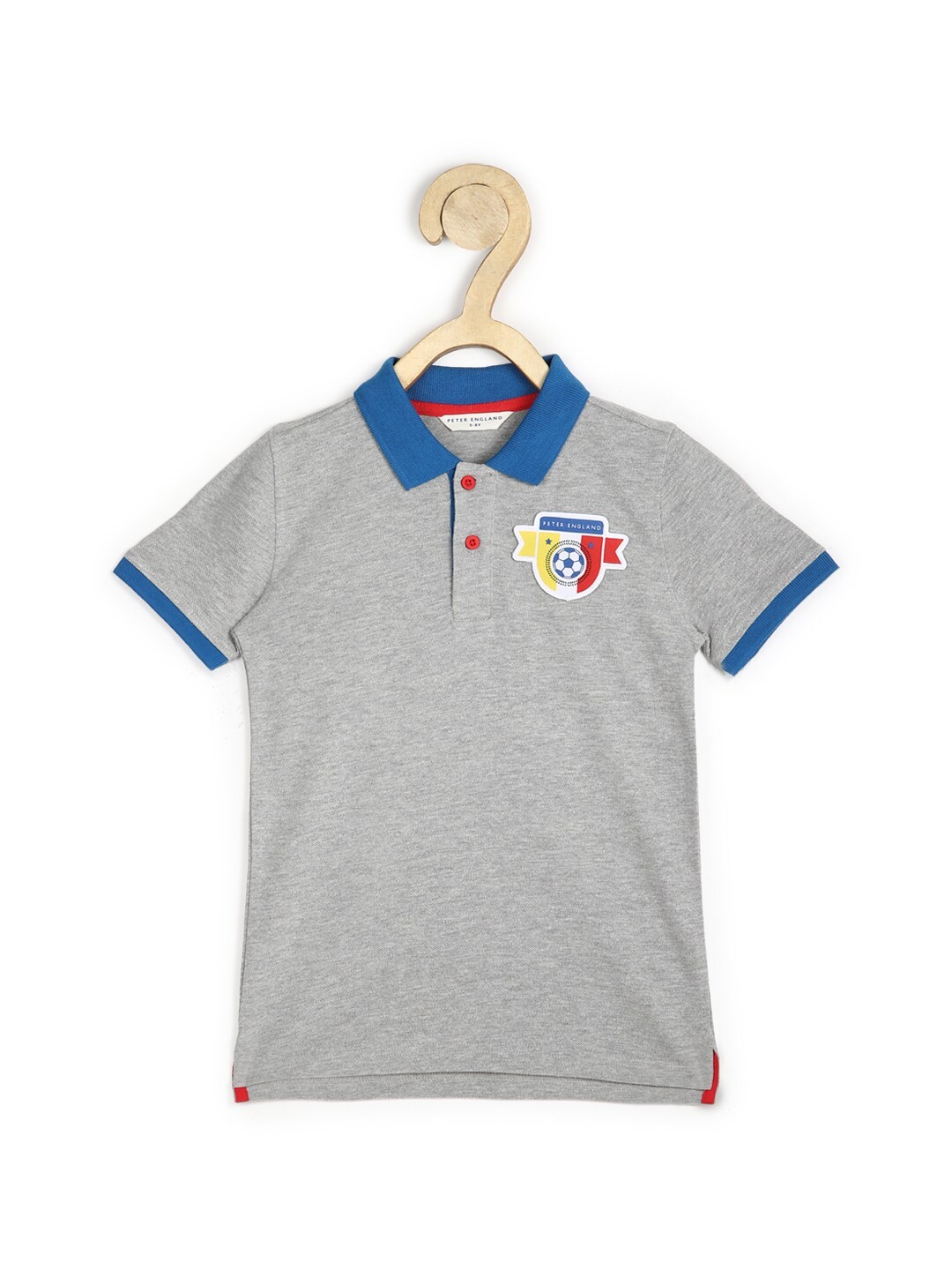 

Peter England Boys Grey Polo Collar Applique T-shirt