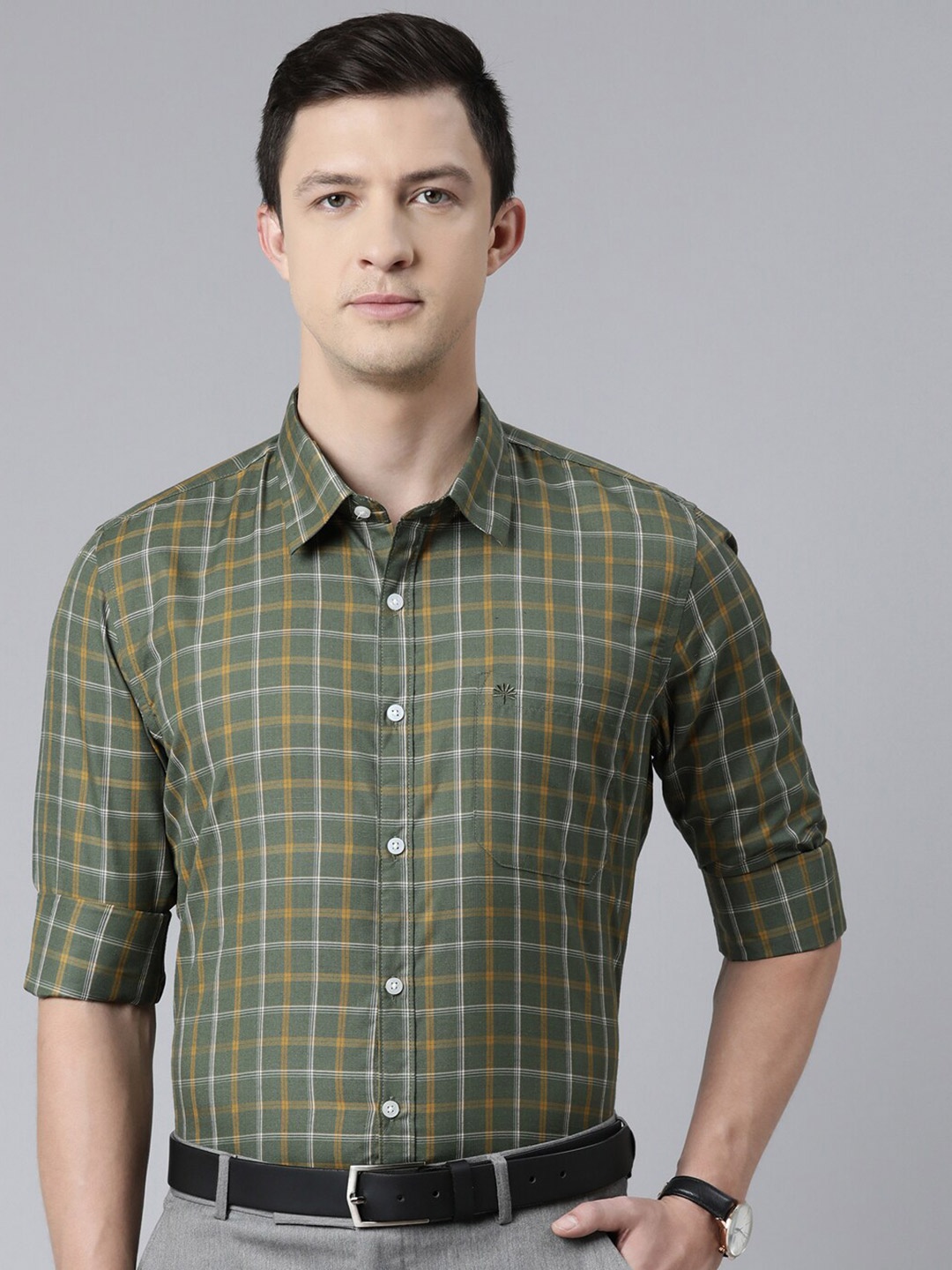 

Chennis Men Green Slim Fit Tartan Checked Formal Shirt