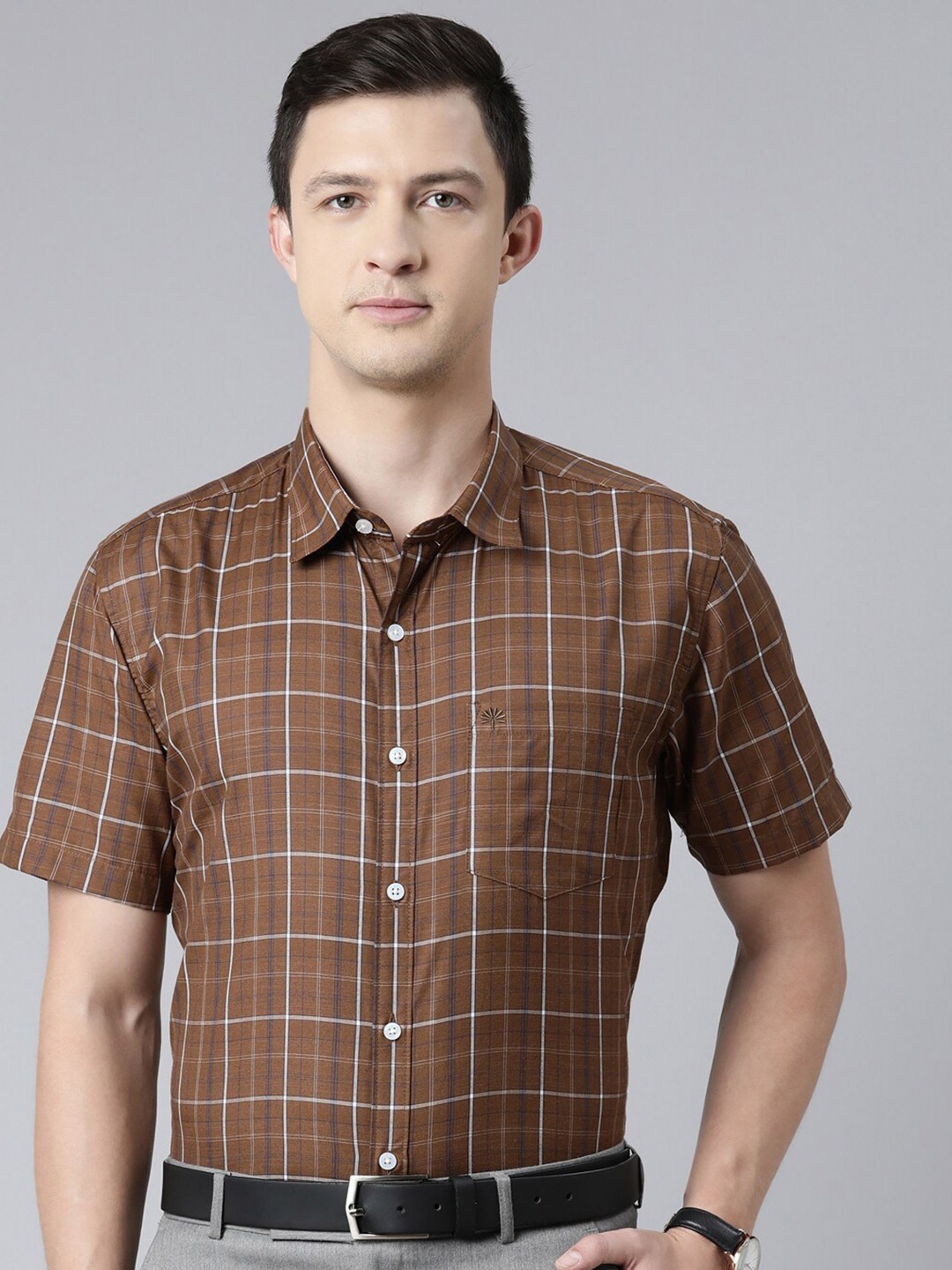 

Chennis Men Slim Fit Tartan Checked Formal Shirt, Brown