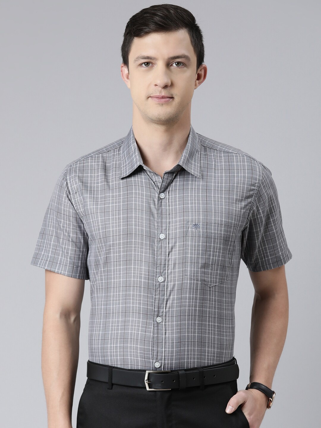 

Chennis Men Grey Slim Fit Tartan Checked Formal Shirt