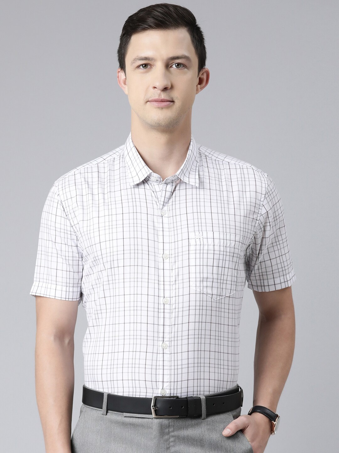 

Chennis Men White Slim Fit Grid Tattersall Checked Formal Shirt