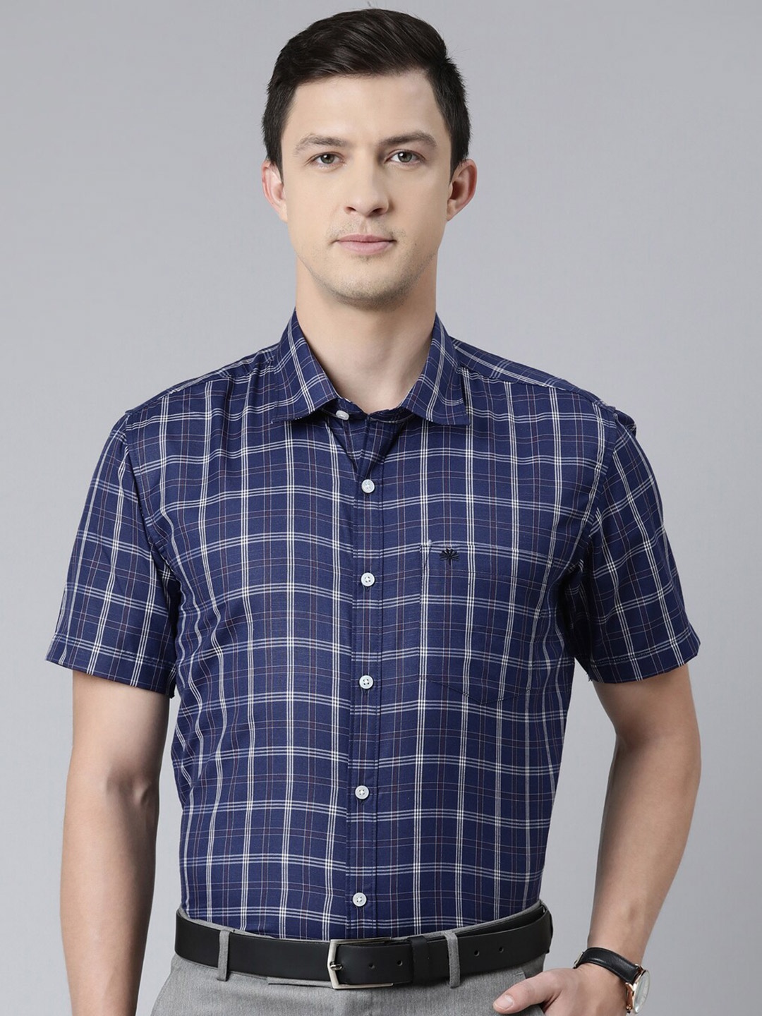 

Chennis Men Blue Slim Fit Windowpane Checked Formal Shirt