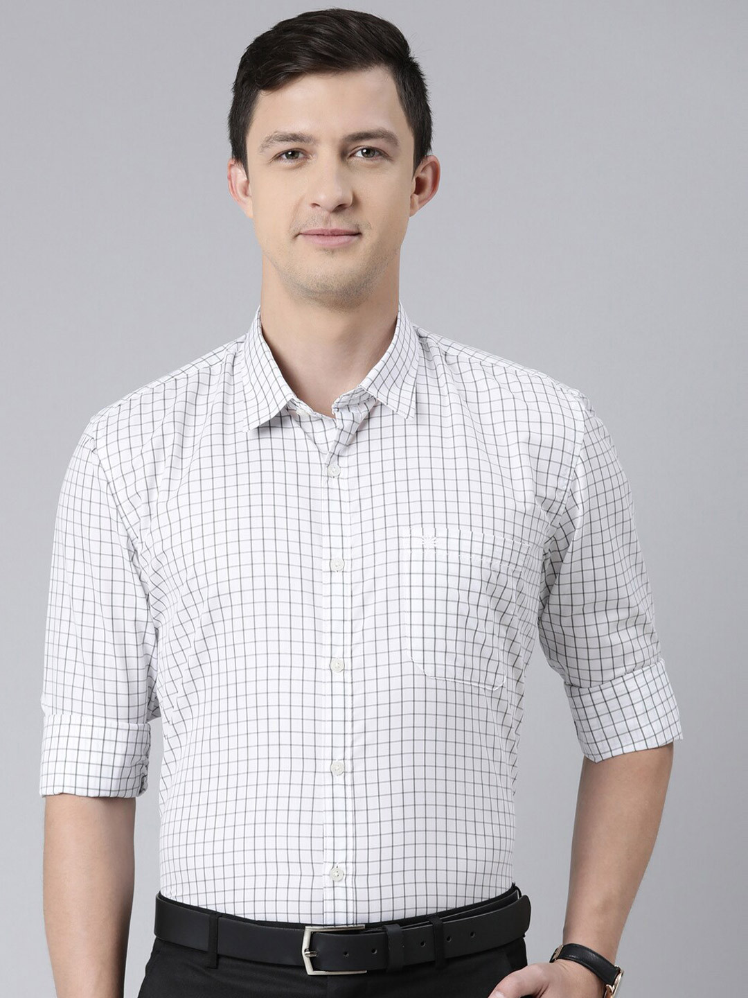 

Chennis Men White Slim Fit Grid Tattersall Checked Formal Shirt