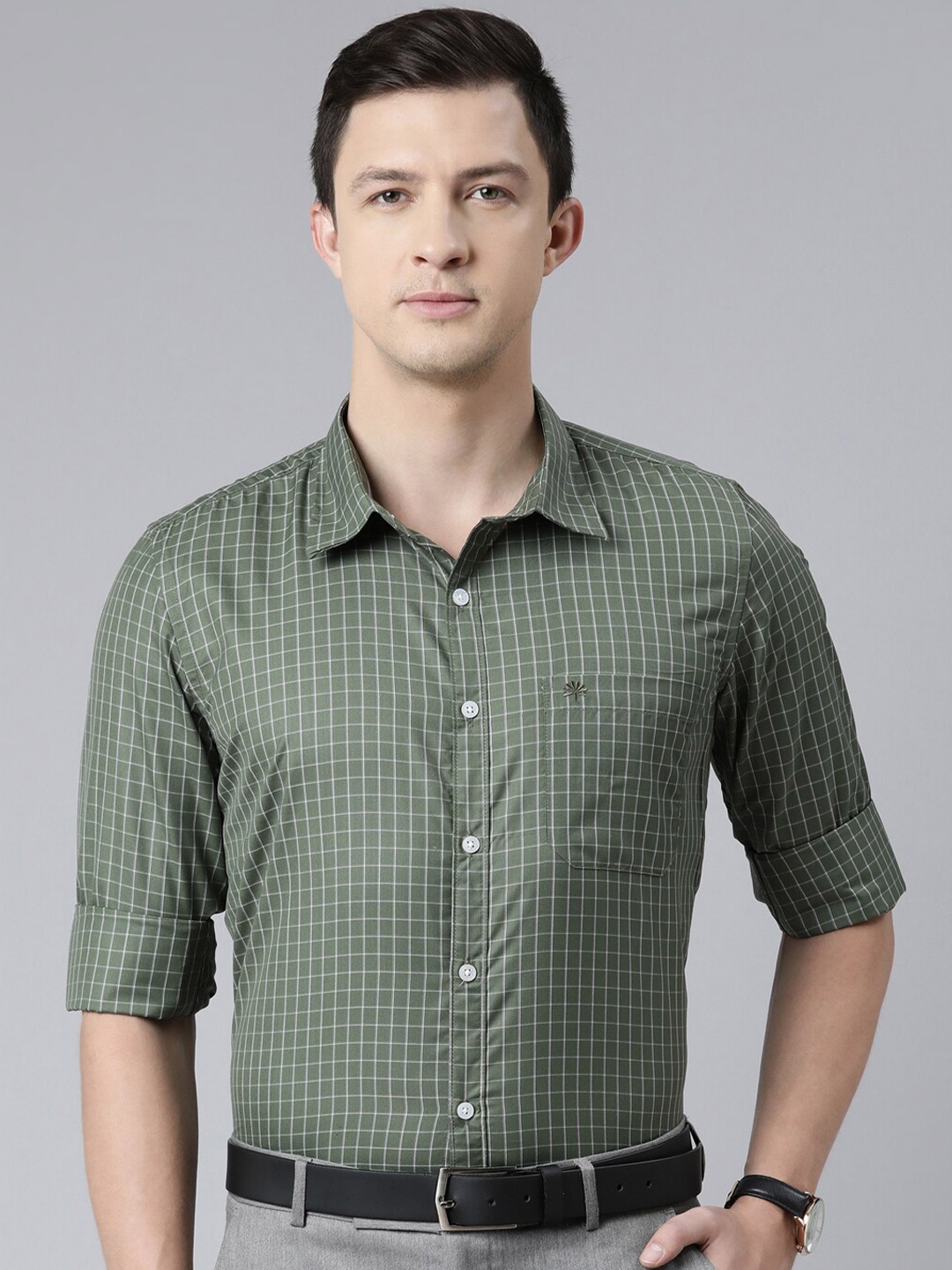

Chennis Men Green Slim Fit Tartan Checked Formal Shirt