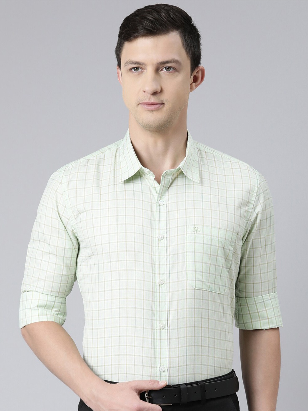 

Chennis Men Slim Fit Tartan Checked Formal Shirt, Green