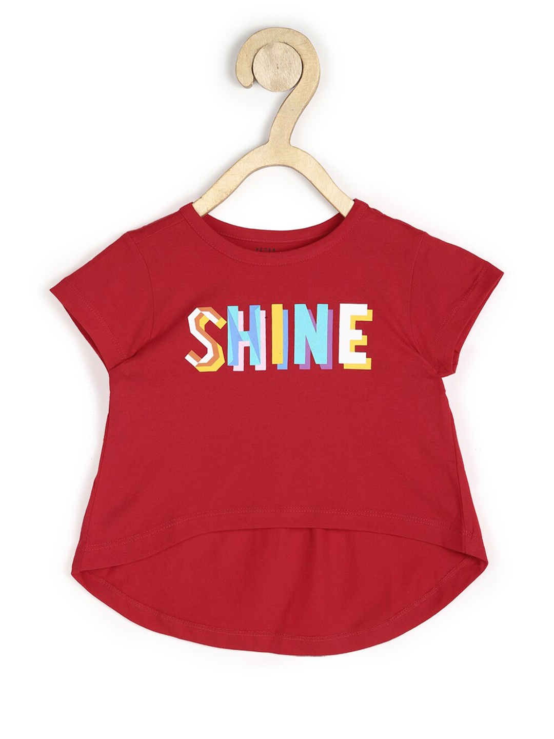 

Peter England Girls Red Typography Printed Pure Cotton T-shirt