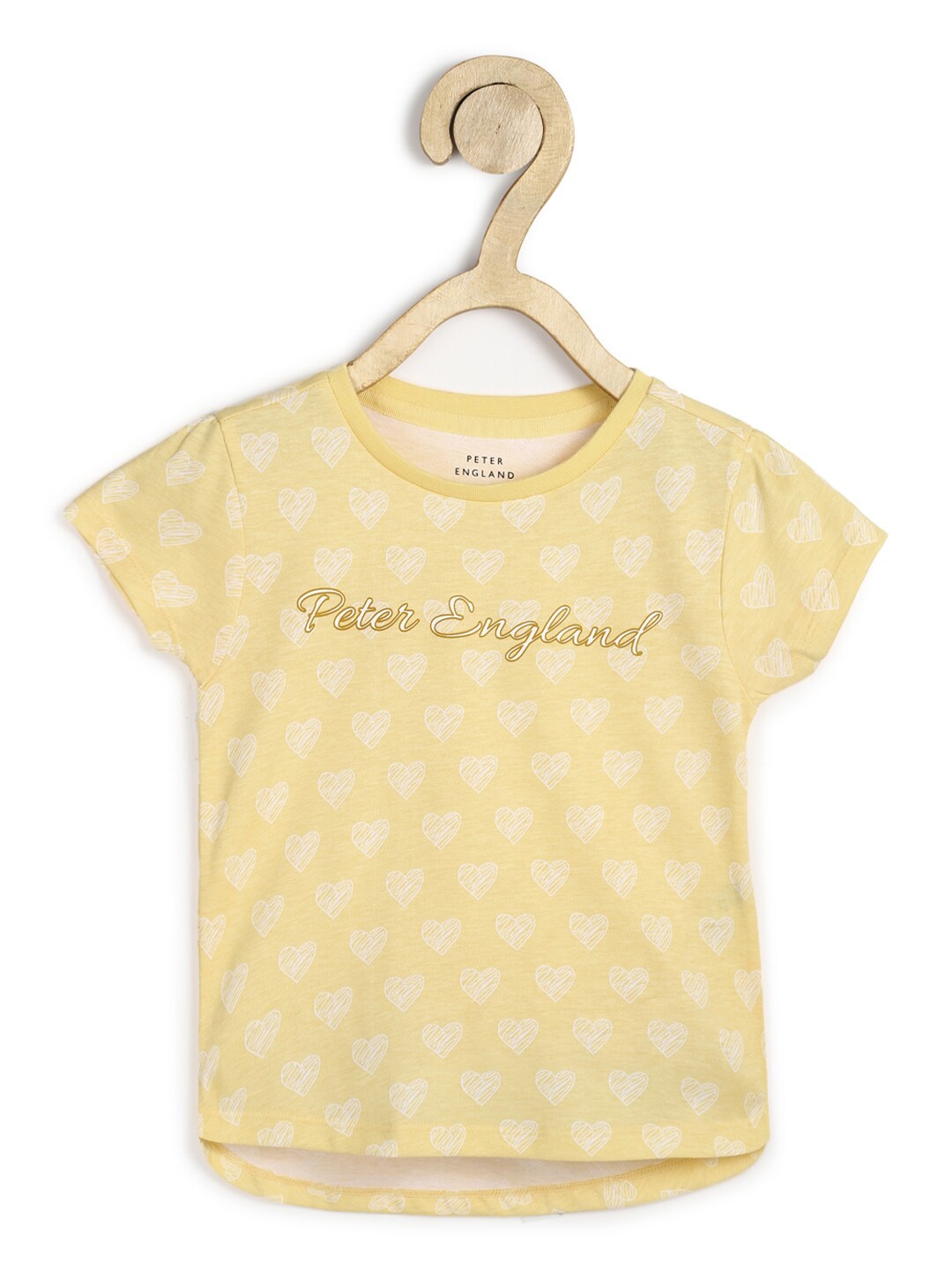 

Peter England Girls Yellow Printed Pure Cotton T-shirt