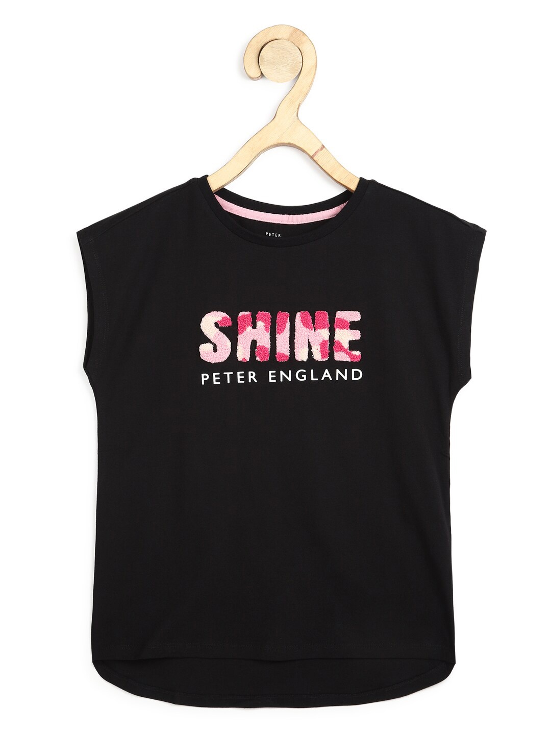 

Peter England Girls Black Typography Printed Cotton T-shirt