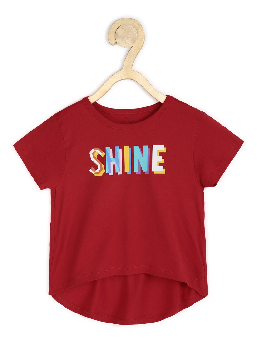 

Peter England Girls Maroon Typography Printed Pure Cotton T-shirt