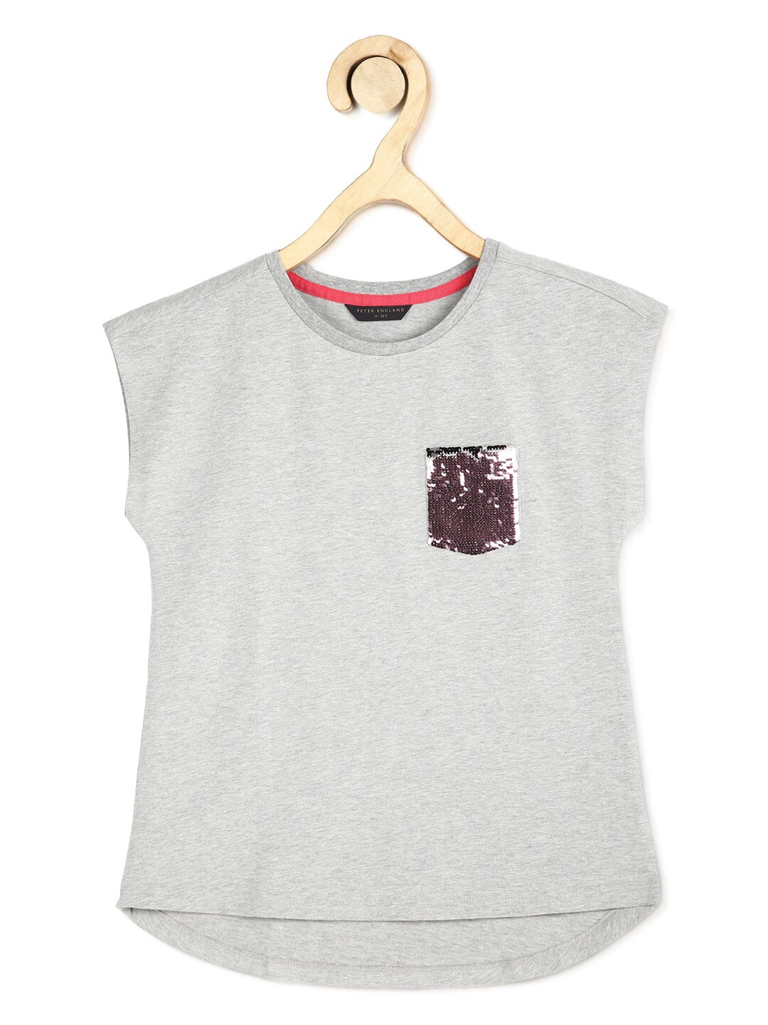 

Peter England Girls Grey Extended Sleeves Pure Cotton T-shirt