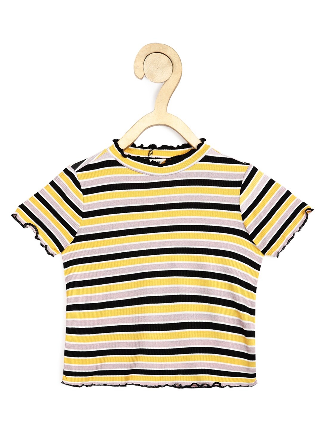 

Peter England Girls Yellow & Black Striped T-shirt