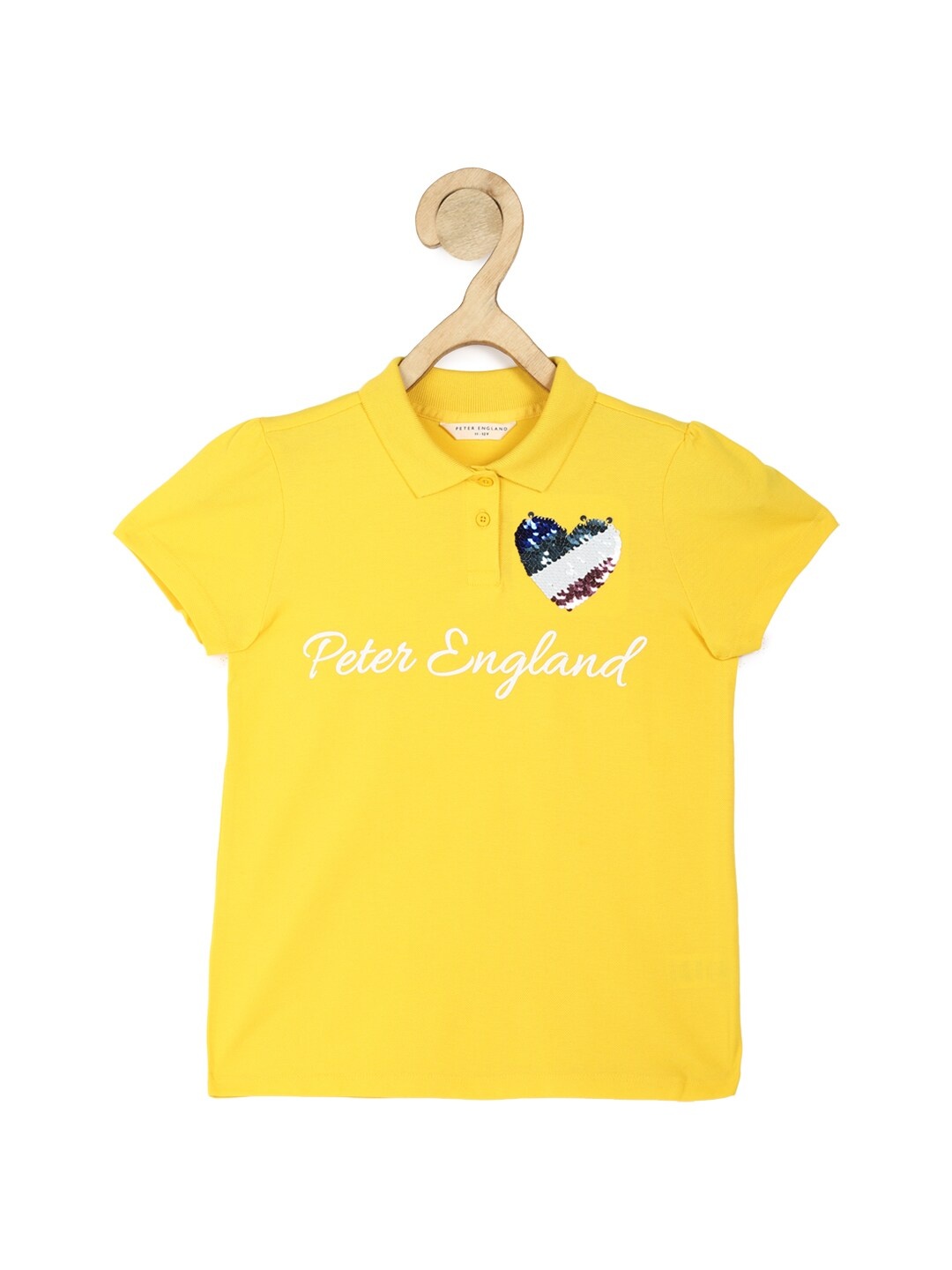 

Peter England Girls Yellow Brand Logo Printed Polo Collar Pure Cotton T-shirt