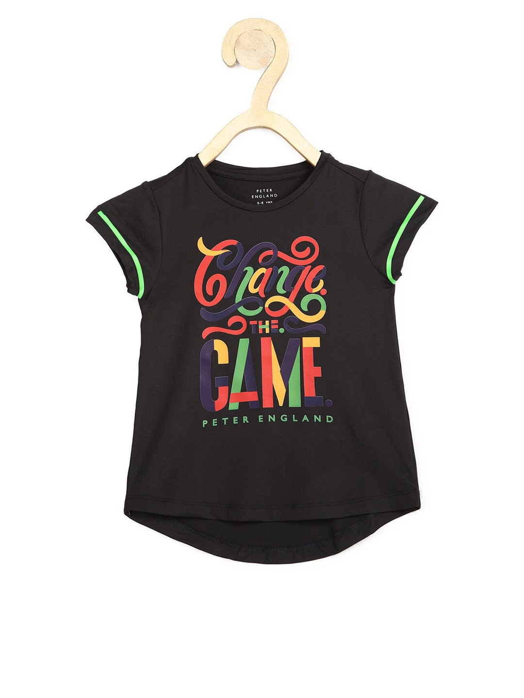 

Peter England Girls Black Typography Printed T-shirt