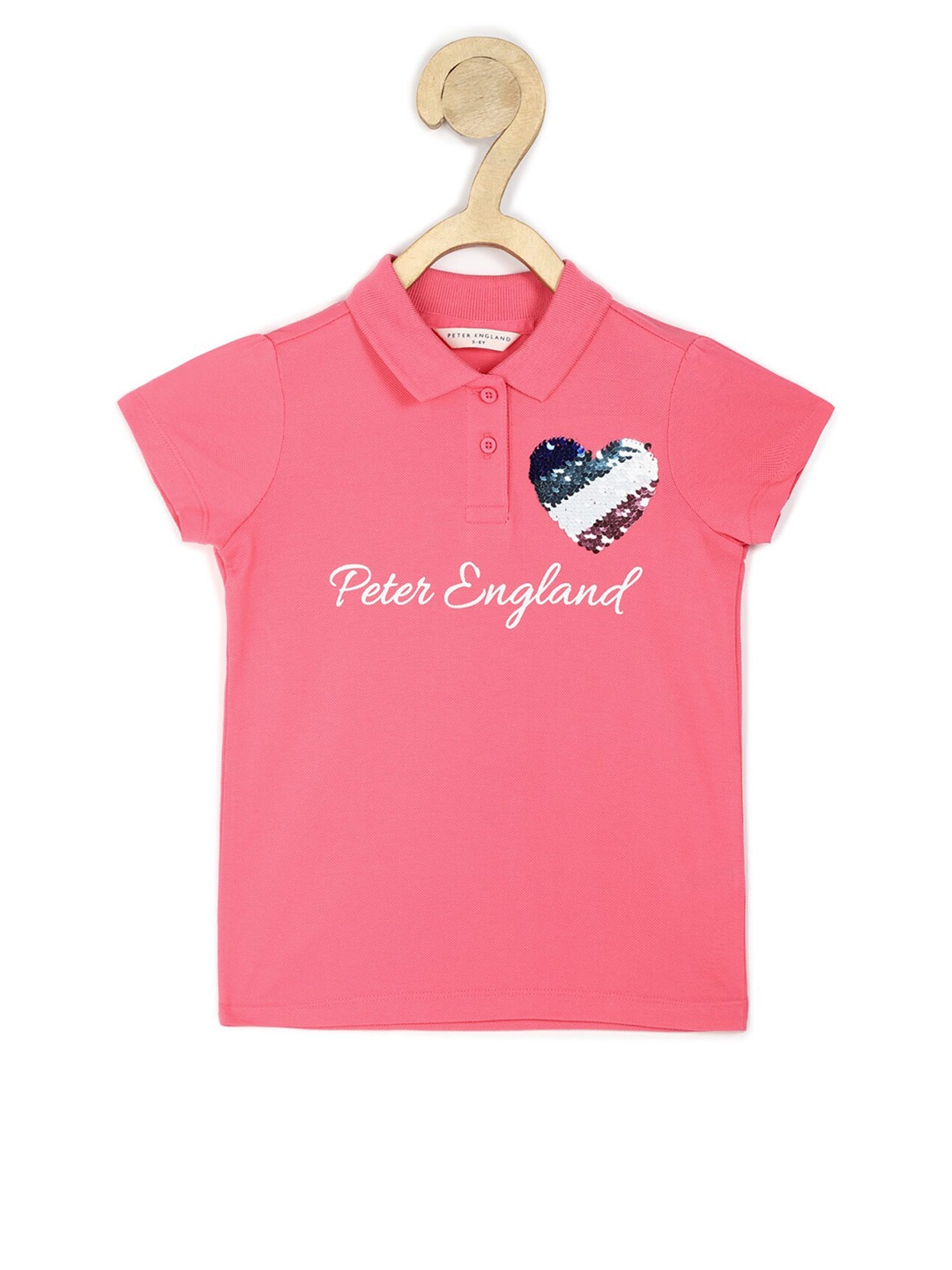 

Peter England Girls Pink Brand Logo Polo Collar Pure Cotton T-shirt