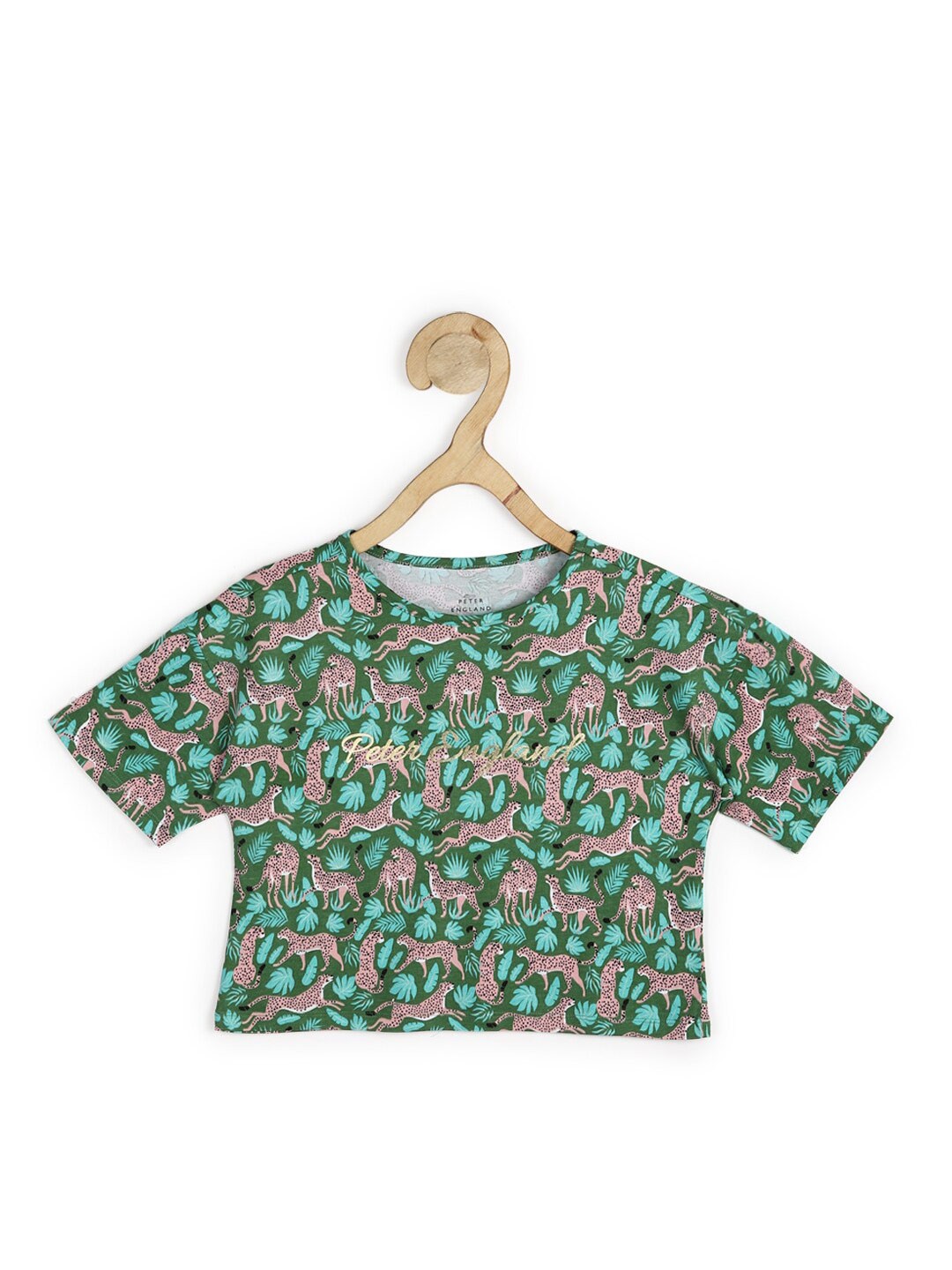 

Peter England Girls Green & Blue Printed Pure Cotton T-shirt
