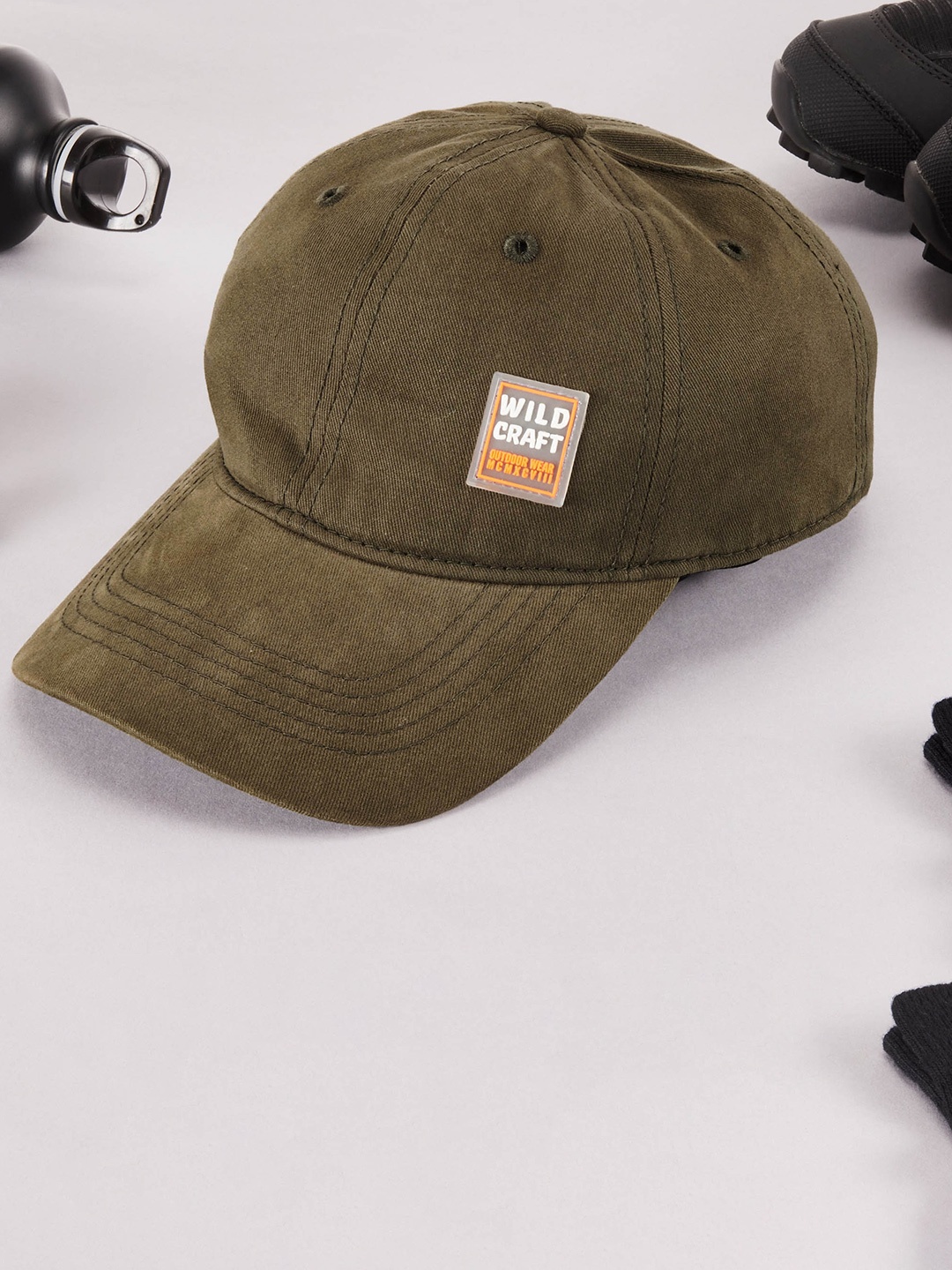 

Wildcraft Adults Olive Green & White Brand Logo Printed Cotton Baseball Cap